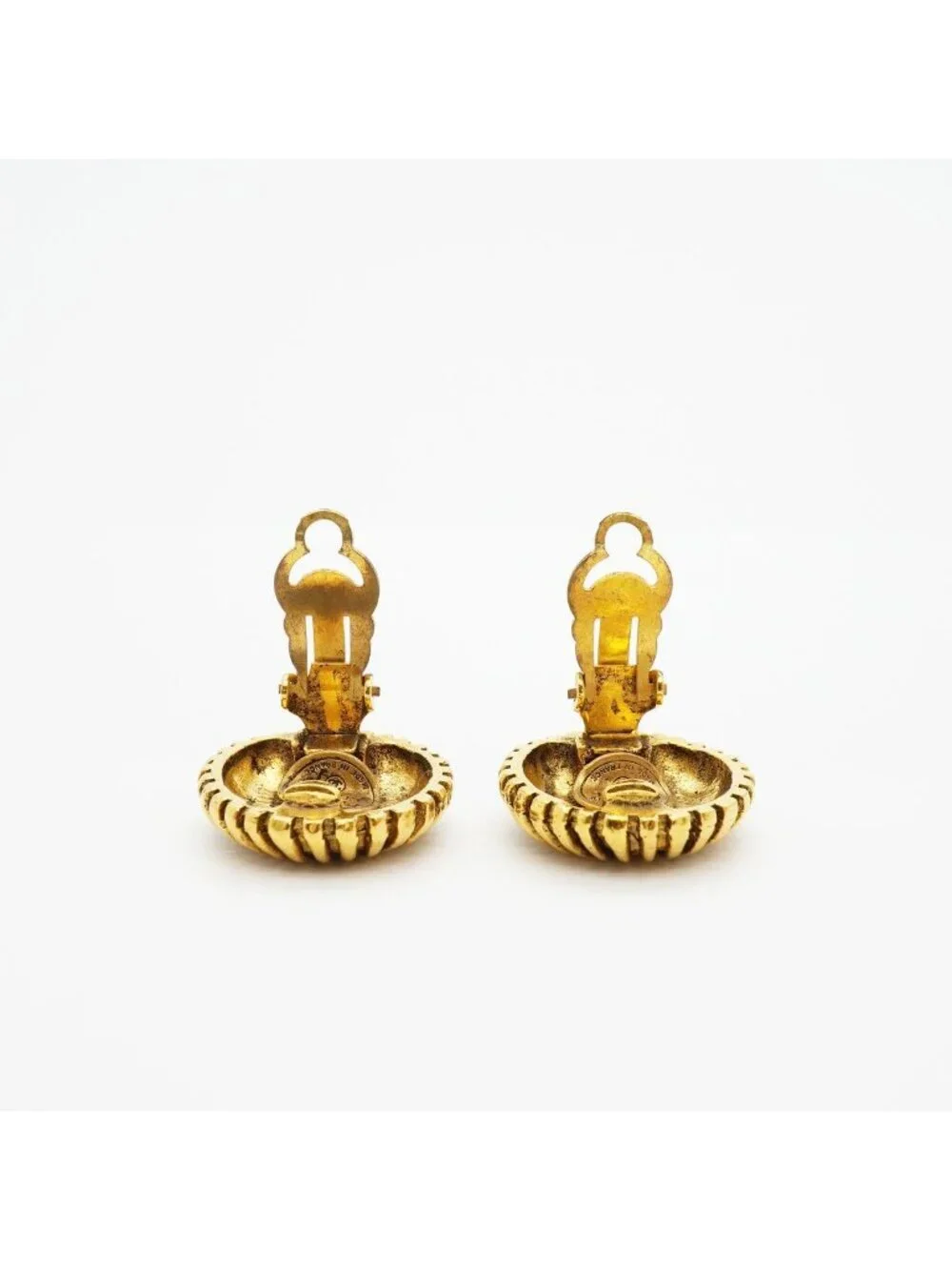 Chanel Earrings Vintage CC Logo Round Circle Gold Plated